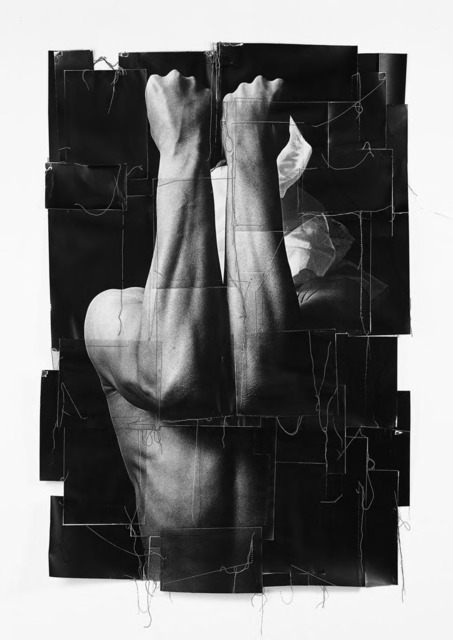 In the Beginning, I, 1991.  gelatin silver print with thread on paper, 53 x 37 1/2 inches (135 x 95 cm)