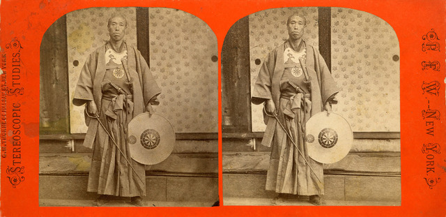 Fig.13. Attributed to John Gulick, ‘Two sworded Officer Japan,’ albumen-print stereoview published by the P.F. Weil studio in c.1870 and reproduced from an earlier 1862-63 negative or print. Author’s Collection. Fig.13. Attributed to John Gulick, ‘Two sworded Officer Japan,’ albumen-print stereoview published by the P.F. Weil studio in c.1870 and reproduced from an earlier 1862-63 negative or print. Author’s Collection.