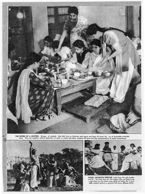 Fig. 14: A Picture spread titled “The Passing of a Drudge” from the Illustrated Weekly, featuring students from Lady Irwin College, Delhi, 1946. Courtesy the Homai Vyarawalla Archive / Alkazi Collection of Photography Fig. 14: A Picture spread titled “The Passing of a Drudge” from the Illustrated Weekly, featuring students from Lady Irwin College, Delhi, 1946. Courtesy the Homai Vyarawalla Archive / Alkazi Collection of Photography