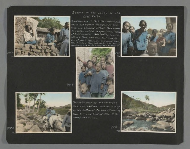 Fig. 10: “Scenes in the Valley of the Lost Tribe,” photos by John Freeman; hand-tinted images in album (John Freeman Collection, Harvard-Yenching Library; all images in the album are viewable at http://nrs.harvard.edu/urn-3:FHCL:2220292). Fig. 10: “Scenes in the Valley of the Lost Tribe,” photos by John Freeman; hand-tinted images in album (John Freeman Collection, Harvard-Yenching Library; all images in the album are viewable at http://nrs.harvard.edu/urn-3:FHCL:2220292).