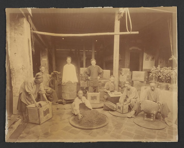 Fig. 12: “Eight Men Working on Tea Production,” ca. 1885. Tea Industry Photograph Collection, Baker Library Historical Collections, Harvard Business School, Harvard University. Fig. 12: “Eight Men Working on Tea Production,” ca. 1885. Tea Industry Photograph Collection, Baker Library Historical Collections, Harvard Business School, Harvard University.