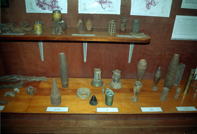 Fig. 2.5: Display of bombs in UXO Lao center, Vientiane, Laos. 
