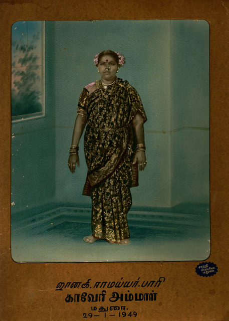 Fig. 2. Janaki Ramayyar Pari, Kaveri Ammal, January 29, 1949, Sarathi Studios, Madurai. Collection of the author. Fig. 2. Janaki Ramayyar Pari, Kaveri Ammal, January 29, 1949, Sarathi Studios, Madurai. Collection of the author.