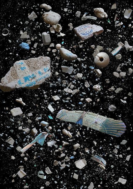 Soup (湯) Polystyrene, representing 52 tons of polystyrene foam dining ware that goes into landfill each day. Includes; polystyrene dining ware, packaging, balls, toys and fishing related debris, collected from five different beaches over one week, 2013, ©Mandy Barker, courtesy of the artist and WYNG Masters Award. Soup (湯) Polystyrene, representing 52 tons of polystyrene foam dining ware that goes into landfill each day. Includes; polystyrene dining ware, packaging, balls, toys and fishing related debris, collected from five different beaches over one week, 2013, ©Mandy Barker, courtesy of the artist and WYNG Masters Award.