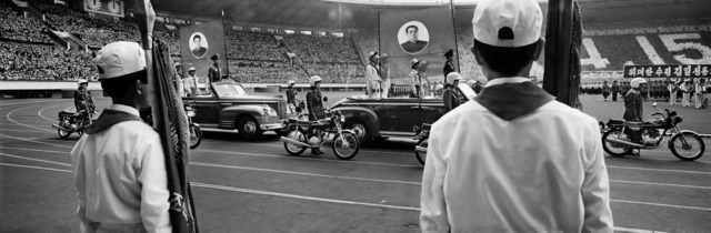 Fig. 1. Pierre Bessard, Opening ceremony of the anniversary celebrations of Kim Il-Sung at the Kim Il-Sung Stadium, Pyongyang, April 2000. Archival pigment print, 16 in. x 48 in. Fig. 1. Pierre Bessard, Opening ceremony of the anniversary celebrations of Kim Il-Sung at the Kim Il-Sung Stadium, Pyongyang, April 2000. Archival pigment print, 16 in. x 48 in.