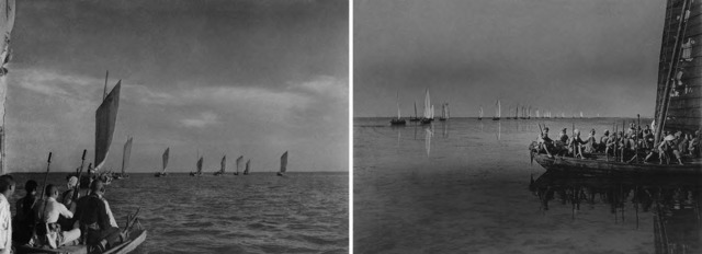 Figs. 19, 20. Shi Shaohua, The Yanlingdui Detachment of the Eight Route Army in the Bohai Sea, Central Hebei, 1944. Whereas the image on the left had been widely circulated, the one on the right was published for the first time in the retrospective exhibition, courtesy of Shi Zhimin. Figs. 19, 20. Shi Shaohua, The Yanlingdui Detachment of the Eight Route Army in the Bohai Sea, Central Hebei, 1944. Whereas the image on the left had been widely circulated, the one on the right was published for the first time in the retrospective exhibition, courtesy of Shi Zhimin.