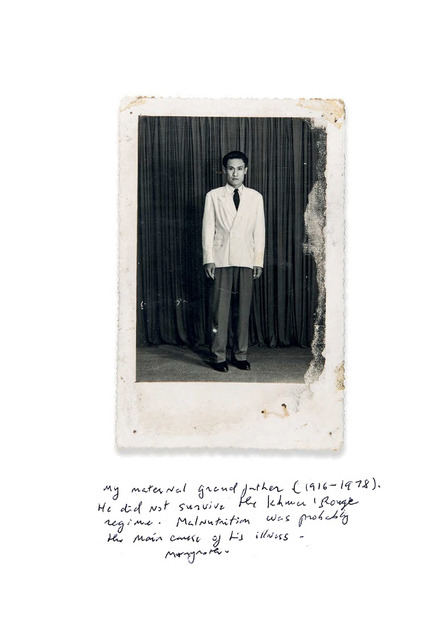 Fig. 8. Dimensions: 5.25 x 3.5 inches, Circa mid 1950s. This is a picture of my grandfather; I think this image was made in the same studio as the one of me as a boy scout (image 3) on street No.2 in Battambang. I believe my family had a relationship with the owner of the studio so we kept going there. I only saw him in this clothing for special occasions, and he worked for the National Bank. He is almost pure Chinese despite being born in Cambodia. With Chinese name, features, and lighter complexion, this was an issue for him under the Khmer Rouge, as they despised any non-pure Khmer. Fig. 8. Dimensions: 5.25 x 3.5 inches, Circa mid 1950s. This is a picture of my grandfather; I think this image was made in the same studio as the one of me as a boy scout (image 3) on street No.2 in Battambang. I believe my family had a relationship with the owner of the studio so we kept going there. I only saw him in this clothing for special occasions, and he worked for the National Bank. He is almost pure Chinese despite being born in Cambodia. With Chinese name, features, and lighter complexion, this was an issue for him under the Khmer Rouge, as they despised any non-pure Khmer.