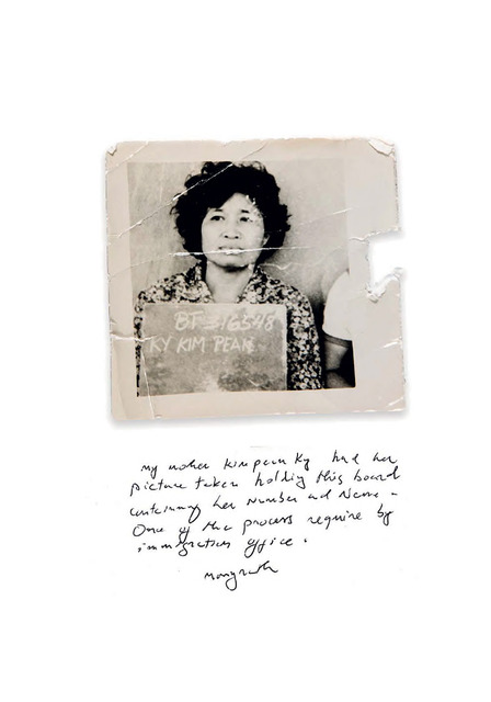 Fig. 9. Dimensions: 2.5 x 2.5 inches, Early 1981. This photograph is of my mother. This was taken at the Panasnikhom Chonburi Transit Centre (Thailand), this was the start of the process of settling in the USA. We had received sponsorship and had moved from Khao-I-Dang Holding Centre on the Thai/Cambodian border. In the first camp we just had just a name and number, but this photograph to me is the first new identity that we had, this is the re-emergence of images, name and number. From all those vacation images to the Khmer Rouge flicking the switch to darkness, there was nothing after this, but this image was the start of our new identity even though my Mum looked sad we also had our identity back. When I read back the history of the camps I am unsure of what this meant but they called the camp a holding centre – there was a lot of debate during this time, many of the people who stayed in the camp without sponsorship were moved back to Cambodia after the signing of the 1991 Paris Peace Accord. I wonder if they classified us as refugee at this stage. There would have been a lot of pressure on the UN and Thailand, but then if the Khmer Rouge were still recognised by the west there could be a lot of conflict of the ideologies and the status of refugee. Fig. 9. Dimensions: 2.5 x 2.5 inches, Early 1981. This photograph is of my mother. This was taken at the Panasnikhom Chonburi Transit Centre (Thailand), this was the start of the process of settling in the USA. We had received sponsorship and had moved from Khao-I-Dang Holding Centre on the Thai/Cambodian border. In the first camp we just had just a name and number, but this photograph to me is the first new identity that we had, this is the re-emergence of images, name and number. From all those vacation images to the Khmer Rouge flicking the switch to darkness, there was nothing after this, but this image was the start of our new identity even though my Mum looked sad we also had our identity back. When I read back the history of the camps I am unsure of what this meant but they called the camp a holding centre – there was a lot of debate during this time, many of the people who stayed in the camp without sponsorship were moved back to Cambodia after the signing of the 1991 Paris Peace Accord. I wonder if they classified us as refugee at this stage. There would have been a lot of pressure on the UN and Thailand, but then if the Khmer Rouge were still recognised by the west there could be a lot of conflict of the ideologies and the status of refugee.