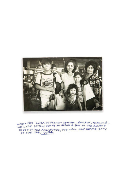 Fig. 11. Dimensions: 3.5 x 5.5 inches, Early 1981. This was the final image at Lumpini Refugee Transit Centre in Bangkok, before we left Thailand to go to the Philippines to the Batann Refugee Processing Centre. You can see my Mum holding the immigration paperwork. The photo was taken by one of our sponsor’s friends. There was a lot of excitement during this time. There were a lot of religious organisations which would sponsor families and take financial responsibility; others were supported through families such as ours, but there was no guarantee in any of this. We have to remember that some people had no interest in going to the west, some just got caught up in heading west to get out of the camps to avoid war; but settling in the west was not of interest. Fig. 11. Dimensions: 3.5 x 5.5 inches, Early 1981. This was the final image at Lumpini Refugee Transit Centre in Bangkok, before we left Thailand to go to the Philippines to the Batann Refugee Processing Centre. You can see my Mum holding the immigration paperwork. The photo was taken by one of our sponsor’s friends. There was a lot of excitement during this time. There were a lot of religious organisations which would sponsor families and take financial responsibility; others were supported through families such as ours, but there was no guarantee in any of this. We have to remember that some people had no interest in going to the west, some just got caught up in heading west to get out of the camps to avoid war; but settling in the west was not of interest.