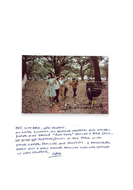 Fig. 14. Dimensions: 5.25 x3.5 inches, Circa 1983. This is a way for us to form a new community whilst in New Orleans. Looking at this picture now, of us with the other Cambodian children, I wonder what knowledge they had of Khmer Dance. They would not have seen any of this culture during the Khmer Rouge, but hearing the Khmer songs and being shown the movements by Khmer elders they would finally see their culture. Like any immigrant community you found a safe space, in culture, you want to learn things American, but you want to remember your own culture. As kids you are sensitive to this, to looking odd to Americans, them seeing you and thinking why they are doing this crazy dance? - but it’s culture and I see that now... but did not recognise that then. Fig. 14. Dimensions: 5.25 x3.5 inches, Circa 1983. This is a way for us to form a new community whilst in New Orleans. Looking at this picture now, of us with the other Cambodian children, I wonder what knowledge they had of Khmer Dance. They would not have seen any of this culture during the Khmer Rouge, but hearing the Khmer songs and being shown the movements by Khmer elders they would finally see their culture. Like any immigrant community you found a safe space, in culture, you want to learn things American, but you want to remember your own culture. As kids you are sensitive to this, to looking odd to Americans, them seeing you and thinking why they are doing this crazy dance? - but it’s culture and I see that now... but did not recognise that then.