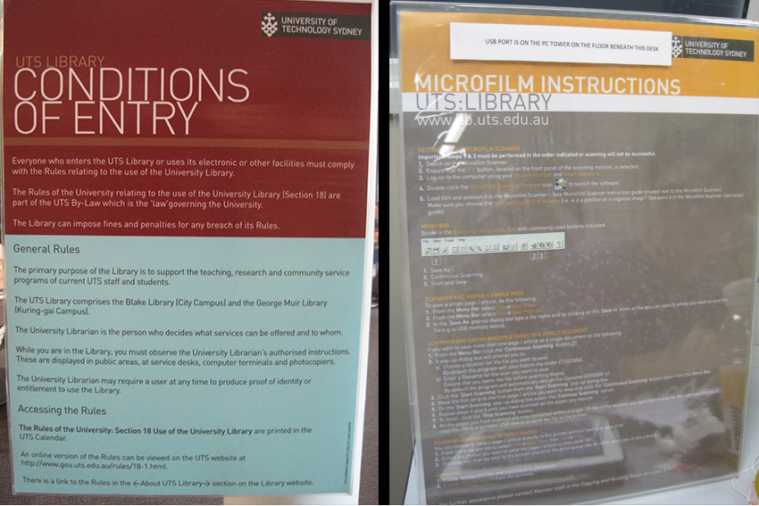 Figure 2. An example of two problematic signs. They use inconsistent colors and fonts, contain too much information, and the content cannot be scanned quickly. Figure 2. An example of two problematic signs. They use inconsistent colors and fonts, contain too much information, and the content cannot be scanned quickly.