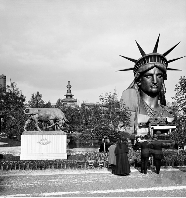 Figure 2. Monduit, Gaget, and Gauthier, The Park of Champ-de-Mars, on the left: Taurus, sculpted by Isidore-Jules Bonheur; on the right: bronze bust of the statue of Auguste Bartholdi’s Freedom, © LL / Roger-Viollet / The Image Works. Figure 2. Monduit, Gaget, and Gauthier, The Park of Champ-de-Mars, on the left: Taurus, sculpted by Isidore-Jules Bonheur; on the right: bronze bust of the statue of Auguste Bartholdi’s Freedom, © LL / Roger-Viollet / The Image Works.